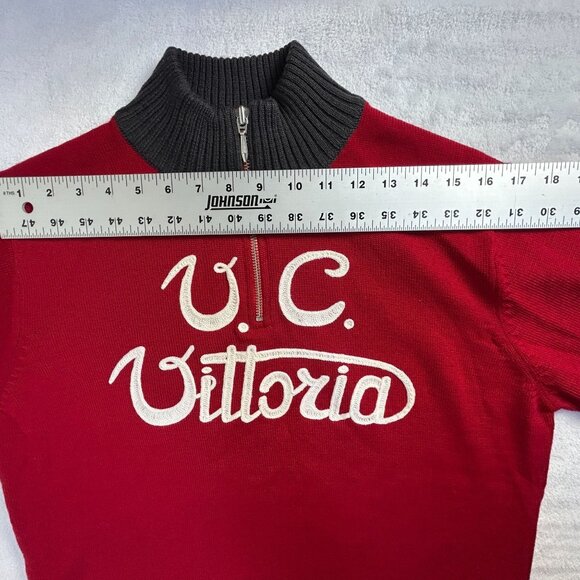 Woolistic Fine Merino Sportswear U.C. Vittoria Red 1/4 Zip Sweater Medium Unisex - Picture 5 of 7